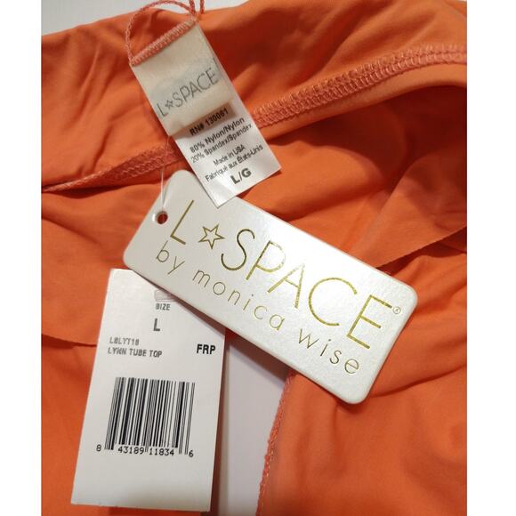 L*SPACE Lynn Coral Pink Strapless Bandeau Style Ruffle Flounce Bikini Top Size L - Picture 5 of 11